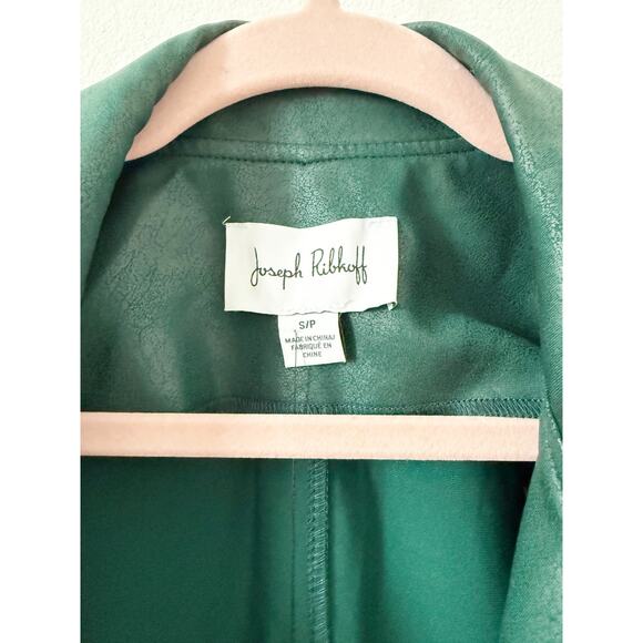 NWT Joseph Ribcoff Metallic Faux Leather Biker Jacket In Emerald In Green Small - Picture 6 of 6